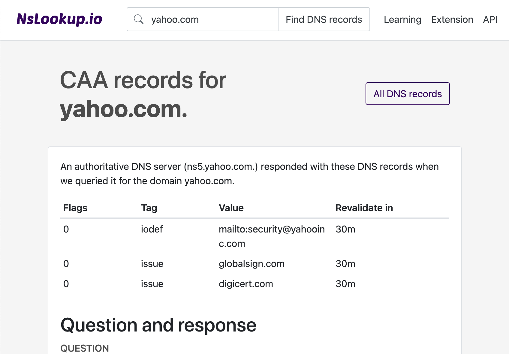 Example DNS CAA records